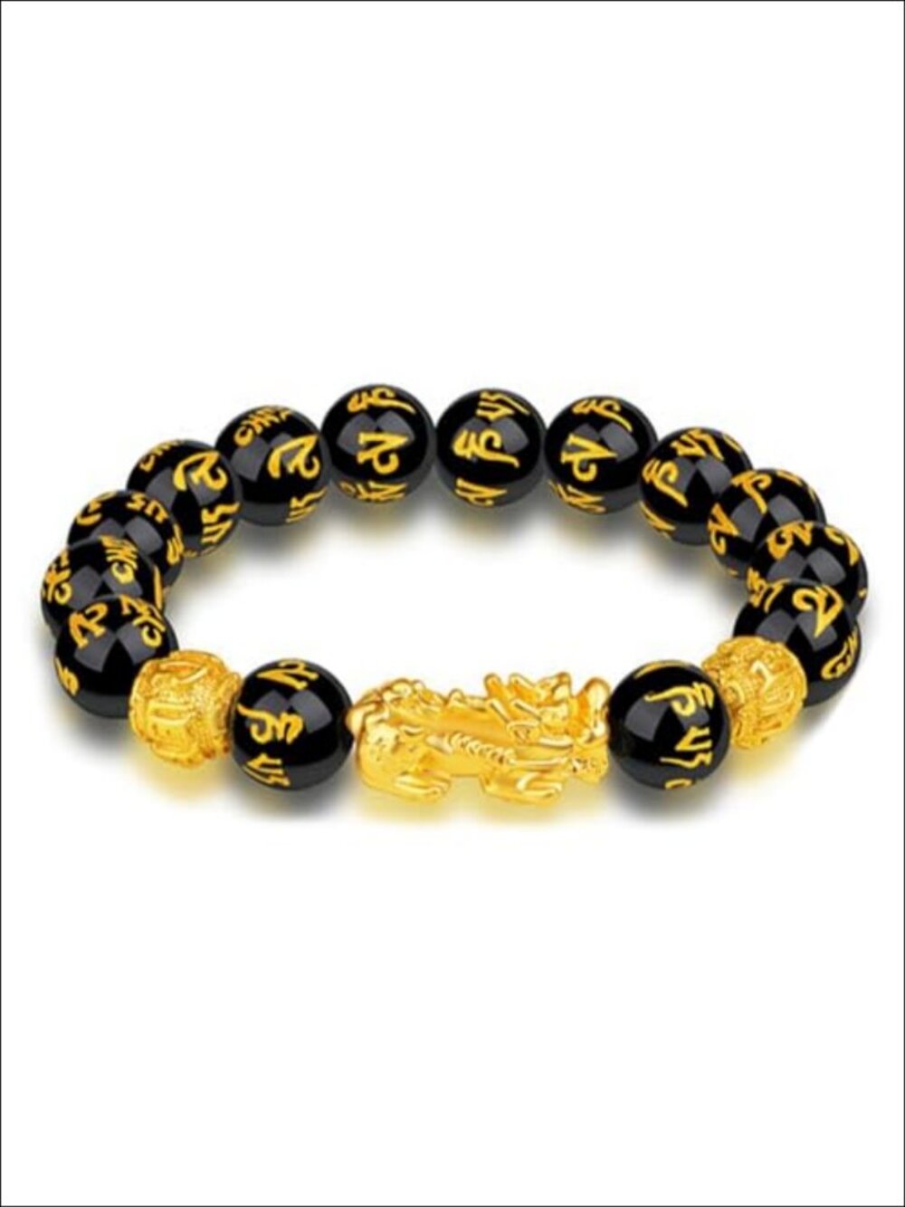 Feng Shui Pixiu Black Obsidian Beaded Bracelet Natural Obsidian Wealth